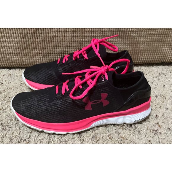 BUY UNDER ARMOUR WOMENS SPEEDFORM TURBULENCE RUNNING SHOES. SIZE 9.5 BLACK/ pink - Picture 10 of 11